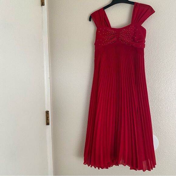Bona Kids 2846 red long maxi pleated embellished formal holiday dress -11/12 - Picture 2 of 10